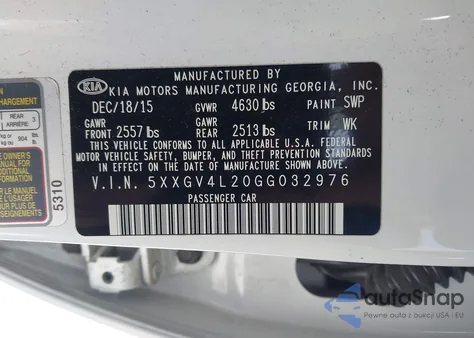 2016 Kia Optima Sxl Turbo из США, поврежденный, VIN 5XXGV4L20GG032976